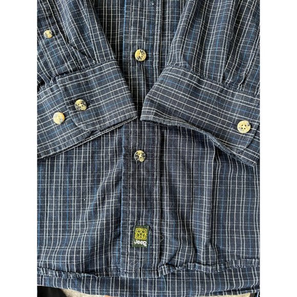 JEEP‎ Logo Chrysler Shirt Men's L Blue/gray Long Sleeve Plaid Button Down Large - Picture 5 of 11